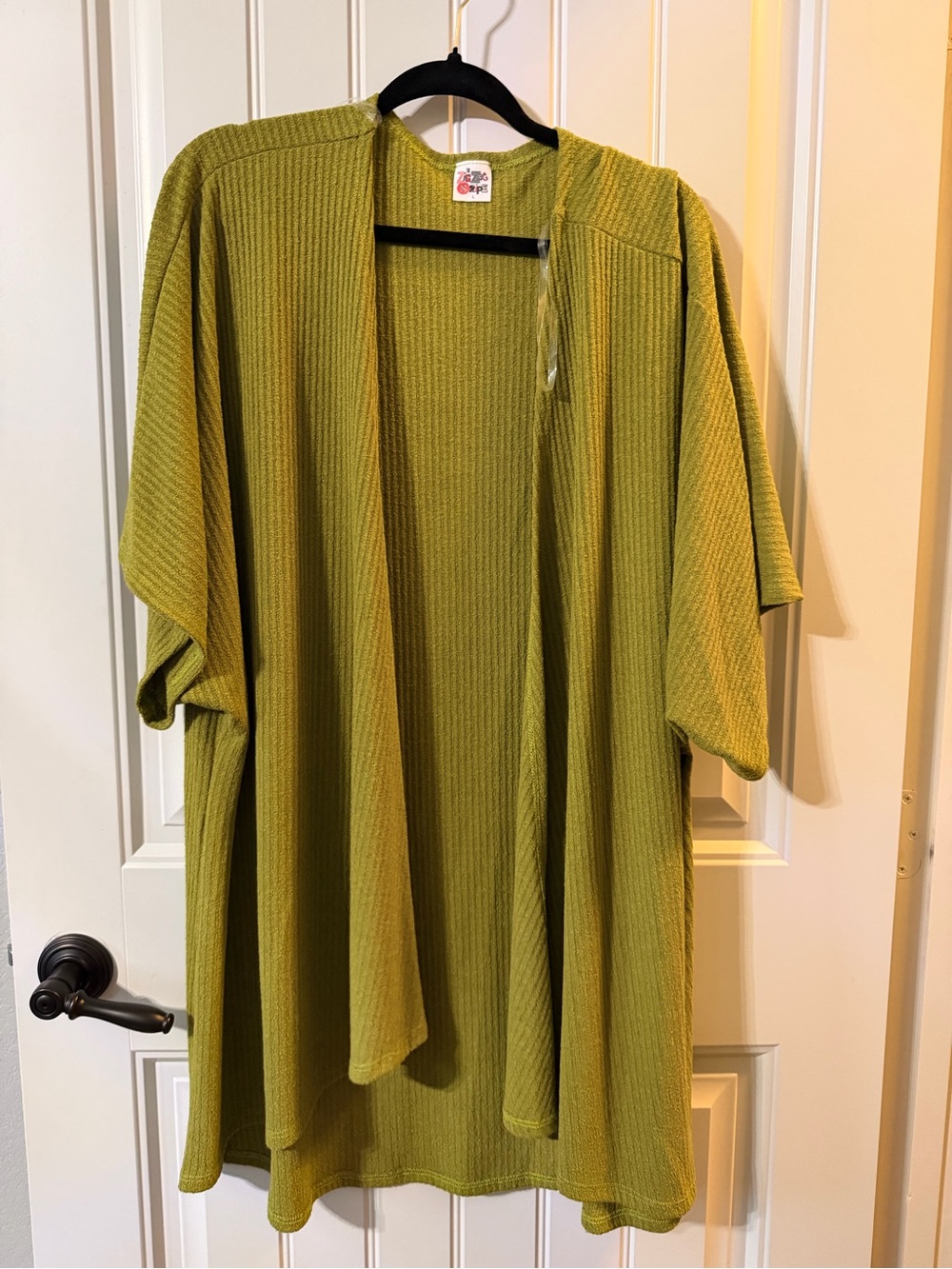 Olive Green Ribbed Open Cardigan